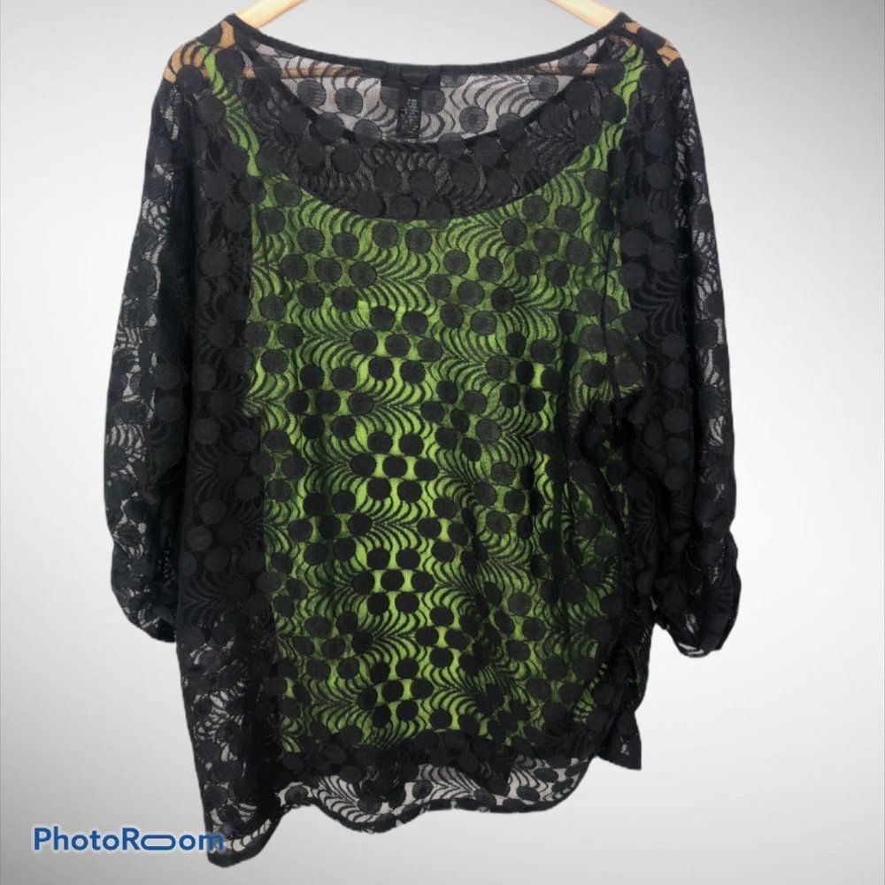 Alfani Women's Black and Lime Green Lace Tank 0127